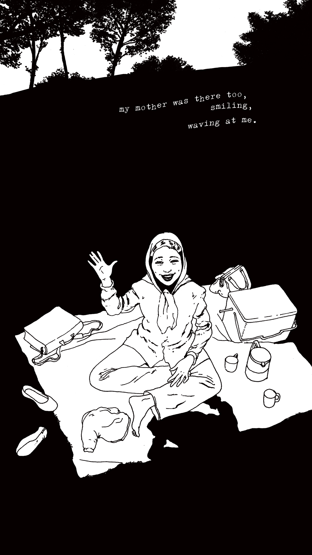 a page from FANA, original comic series, hand drawn illustration, ink on paper, 2d art, autobiography, FANA, rrfana, rr, Rita Rahimi, Ramin Rahimi,  کتاب مصور فنا ، ریتا رحیمی ، رامین رحیمی 
